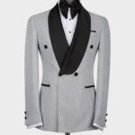 White Spotted -Black Lapeled Double Breasted Classic Tuxedo.