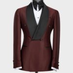 Red Spotted-Black Lapeled Double Breasted Classic Tuxedo.