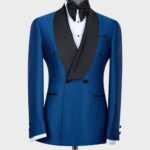 Blue-Black Lapeled Double Breasted Classic Tuxedo.
