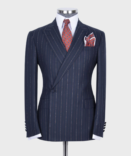 Striped Dark Blue Super Double Breasted Suit