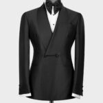 Black Spotted -Black Lapeled Double Breasted Classic Tuxedo.