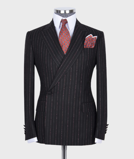 Striped Black Super Double Breasted Suit