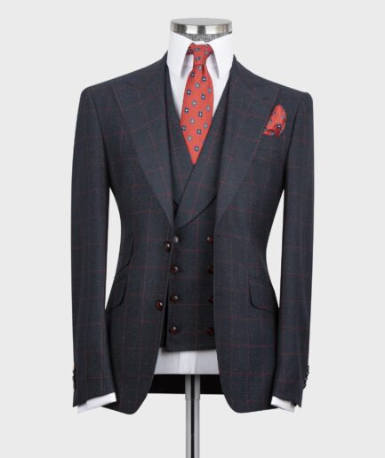 Plaid Suit Navy Blue